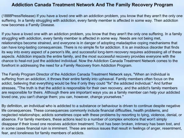 Addiction Canada Treatment Network And The Family Recovery P