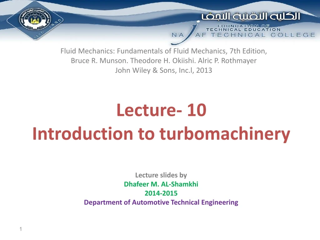 lecture 10 introduction to turbomachinery