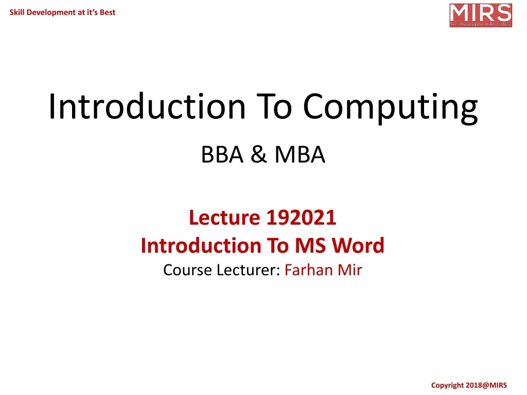 introduction to computing bba mba