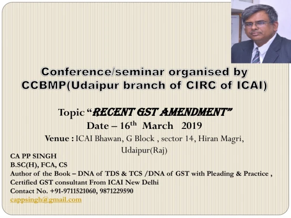 Conference/seminar organised by CCBMP(Udaipur branch of CIRC of ICAI)