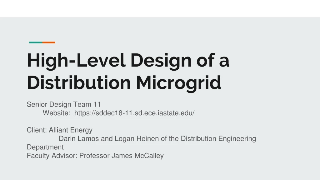 high level design of a distribution microgrid