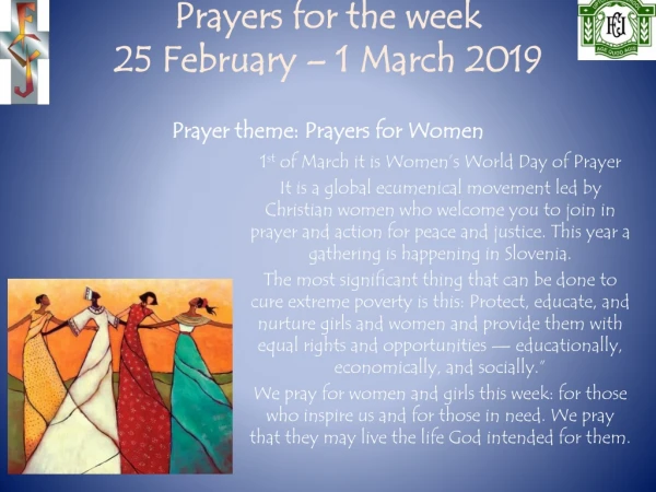 Prayers for the week 25 February – 1 March 2019