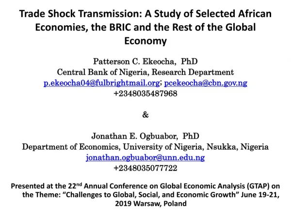 Patterson C. Ekeocha , PhD Central Bank of Nigeria, Research Department