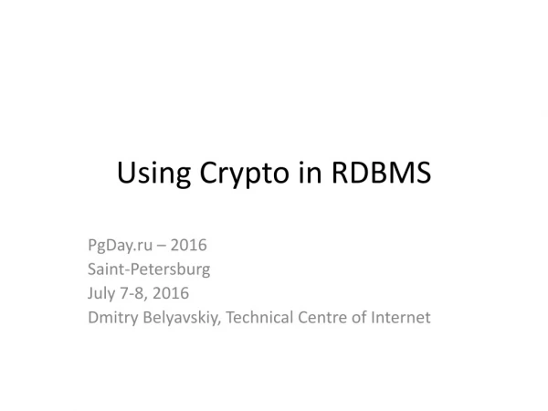 Using Crypto in RDBMS