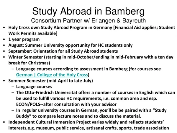 Study Abroad in Bamberg Consortium Partner w/ Erlangen &amp; Bayreuth