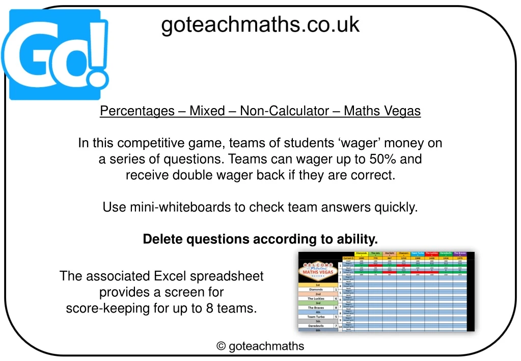 percentages mixed non calculator maths vegas