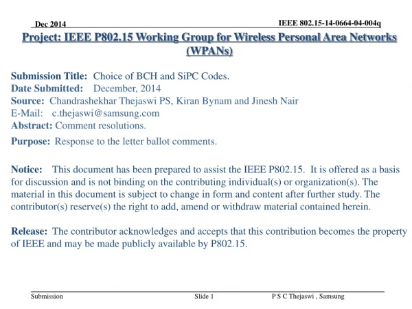 Project: IEEE P802.15 Working Group for Wireless Personal Area Networks (WPANs)