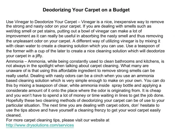 Deodorizing Your Carpet on a Budget
