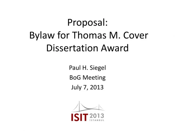 Proposal: Bylaw for Thomas M. Cover Dissertation Award