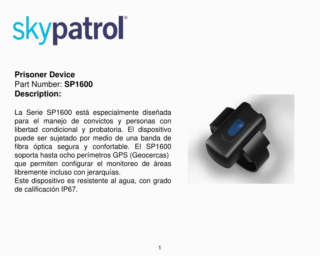 prisoner device part number sp1600 description