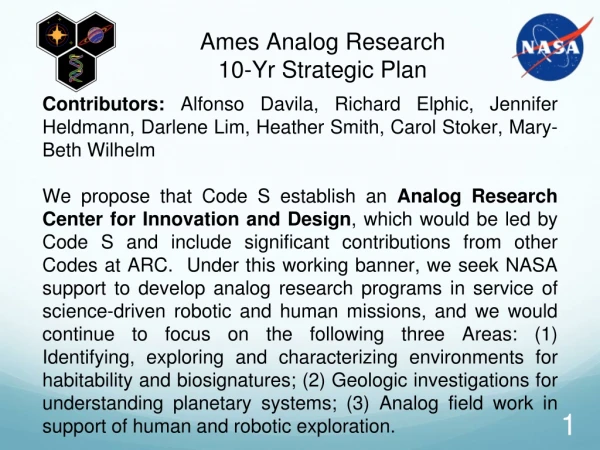 Ames Analog Research 10-Yr Strategic Plan