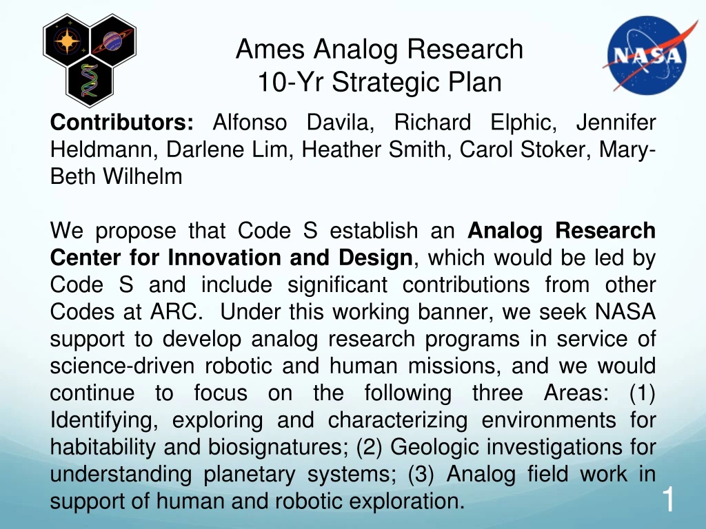 ames analog research 10 yr strategic plan
