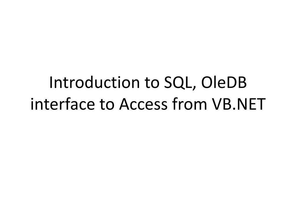 introduction to sql oledb interface to access from vb net