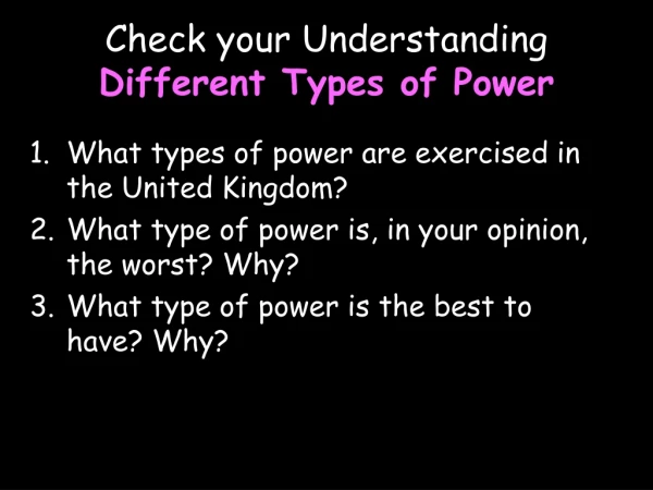 Check your Understanding Different Types of Power