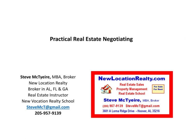 Steve McTyeire, MBA, Broker New Location Realty Broker in AL, FL &amp; GA Real Estate Instructor