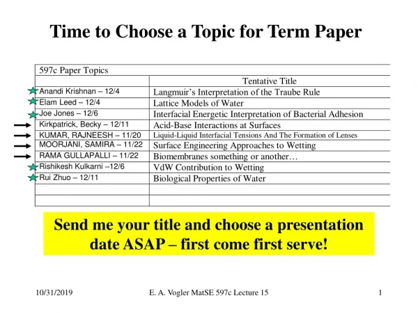 Time to Choose a Topic for Term Paper