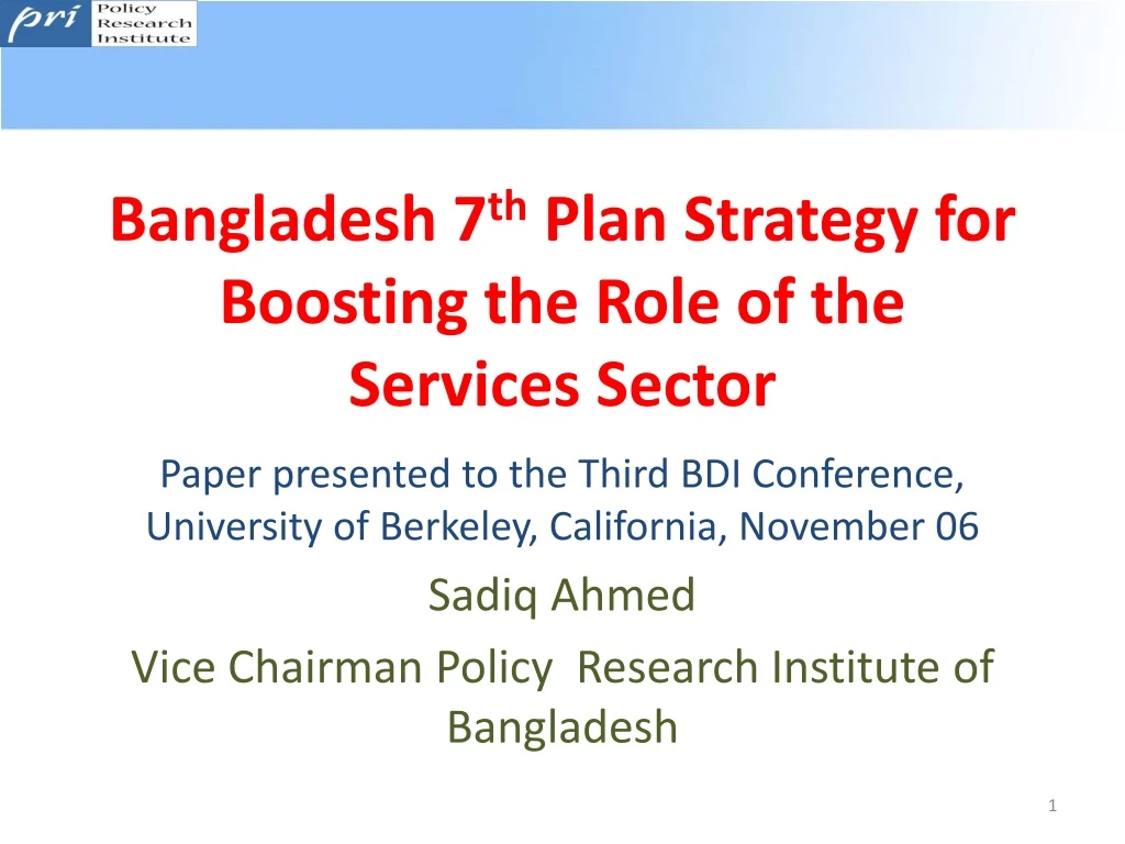 bangladesh 7 th plan strategy for boosting the role of the services sector