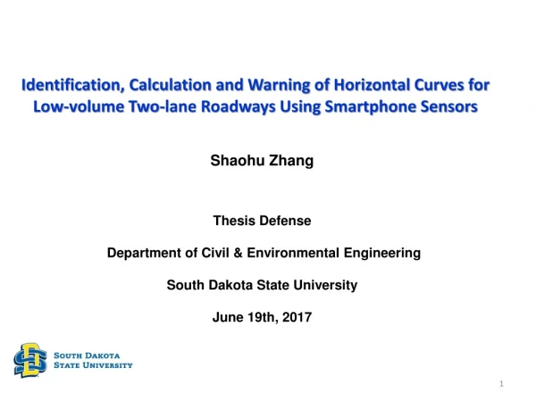 Shaohu Zhang Thesis Defense Department of Civil &amp; Environmental Engineering
