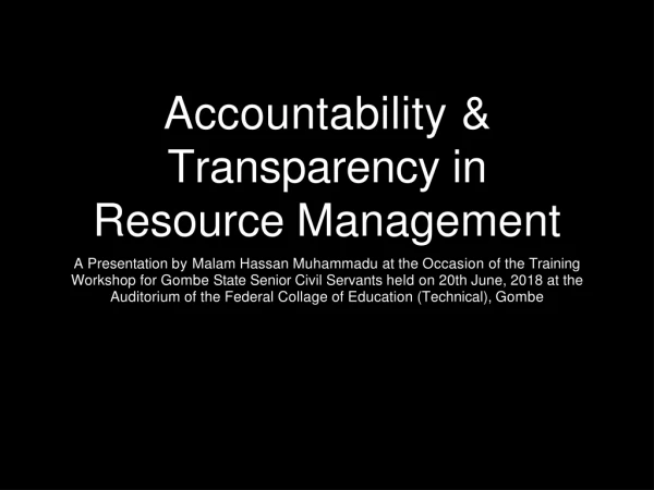 Accountability &amp; Transparency in Resource Management