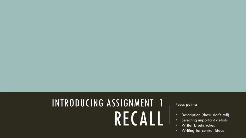 introducing assignment 1 recall