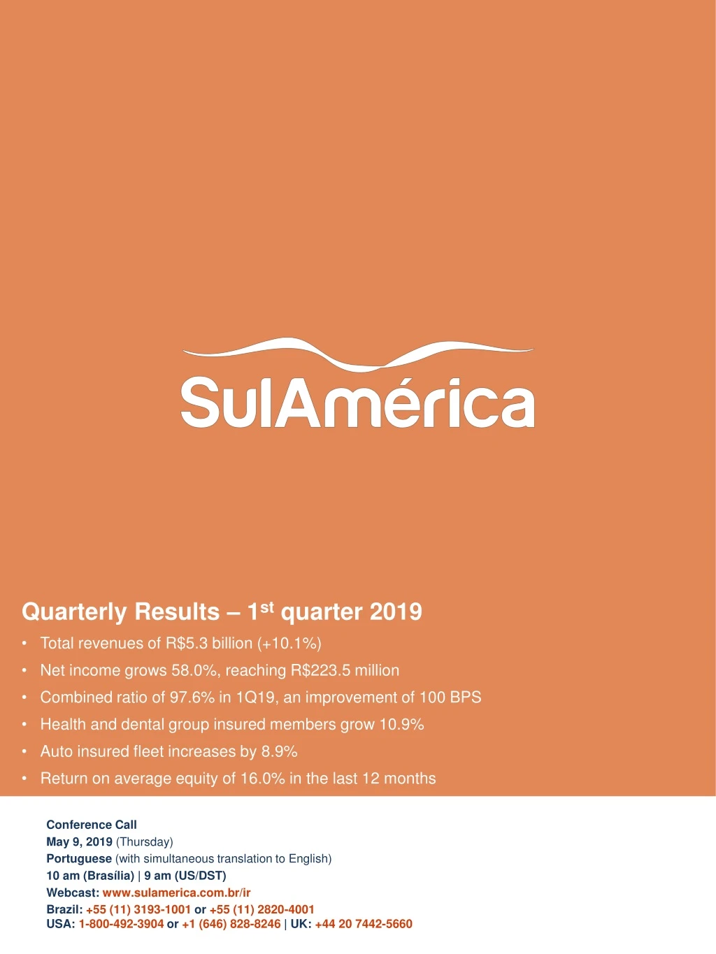 quarterly results 1 st quarter 2019 total