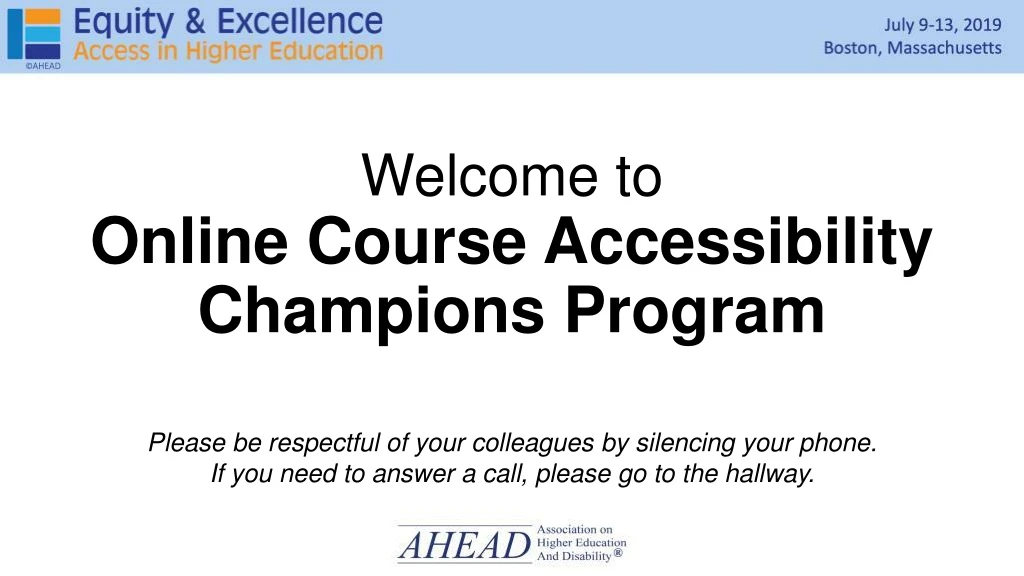 welcome to online course accessibility champions program