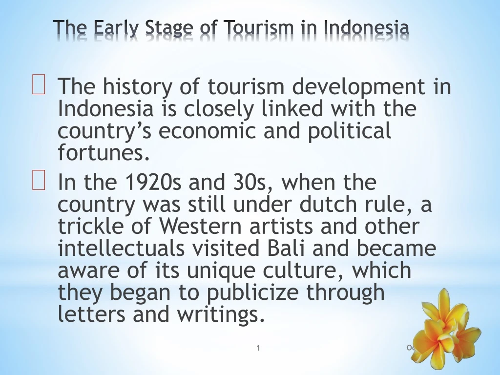 the early stage of tourism in indonesia