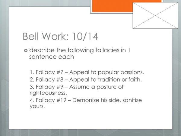 Bell Work: 10/14