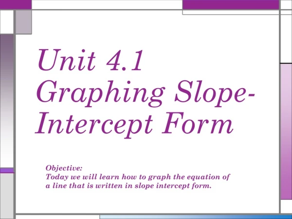 Unit 4.1 Graphing Slope- Intercept Form
