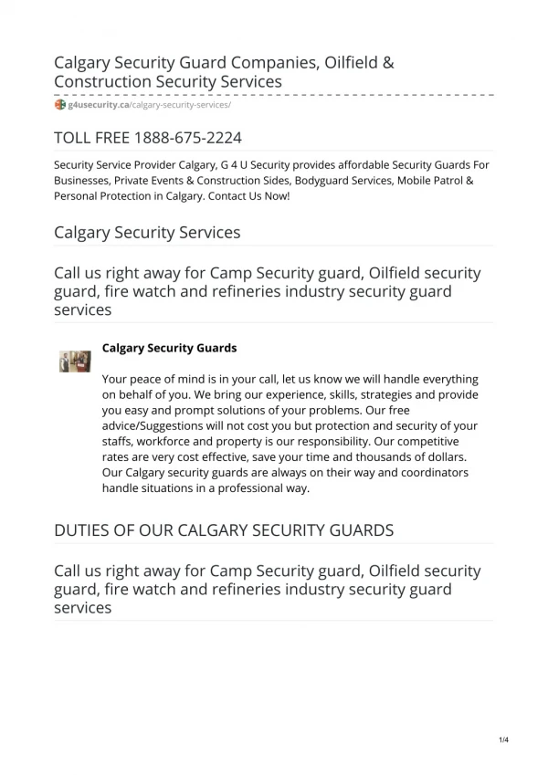 Calgary Security Guard Companies, Oilfield & Construction Security Services