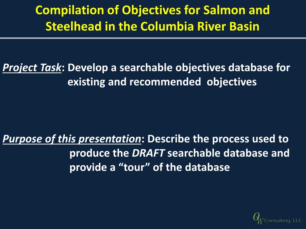 compilation of objectives for salmon