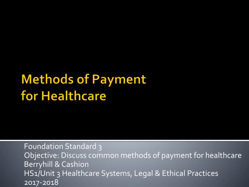 methods of payment for healthcare