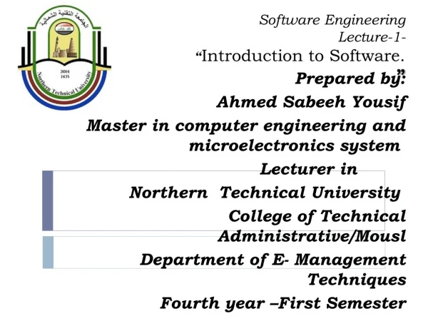 Software Engineering Lecture-1- “ Introduction to Software. ”