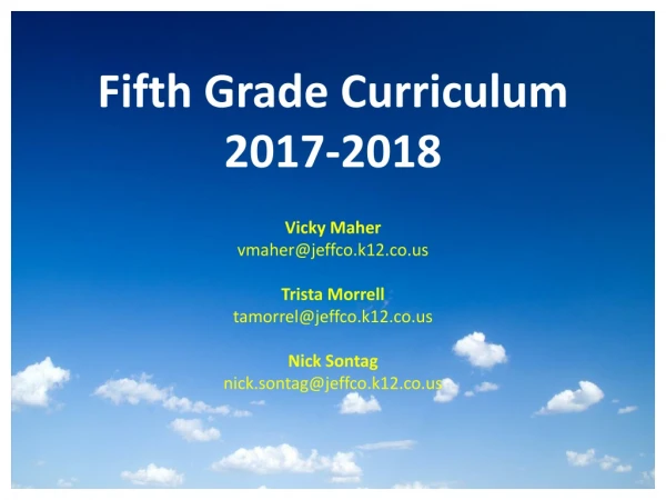 Fifth Grade Curriculum 2017-2018
