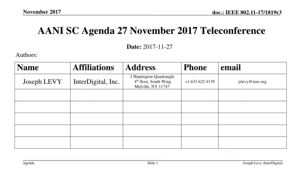 AANI SC Agenda 27 November 2017 Teleconference