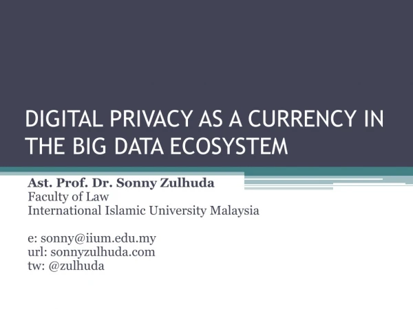 DIGITAL PRIVACY AS A CURRENCY IN THE BIG DATA ECOSYSTEM