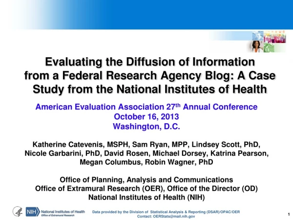 American Evaluation Association 27 th Annual Conference October 16, 2013 Washington, D.C.