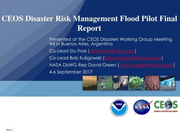 CEOS Disaster Risk Management Flood Pilot Final Report