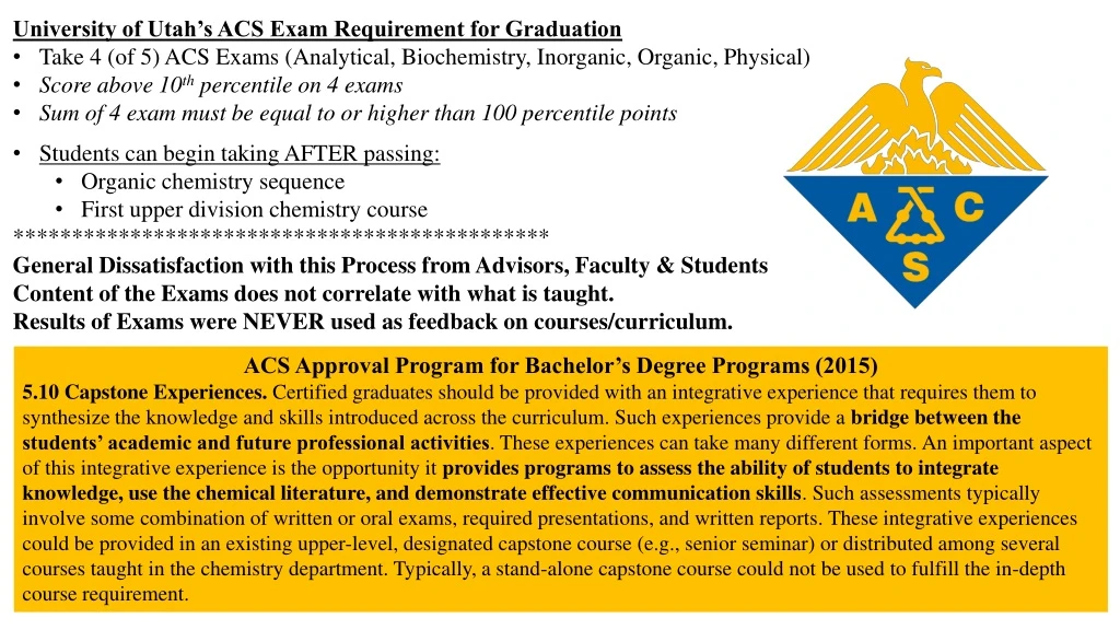 university of utah s acs exam requirement