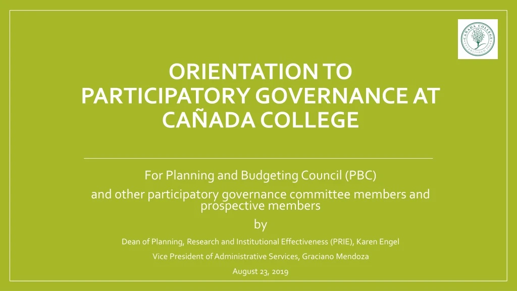 orientation to participatory governance at ca ada college