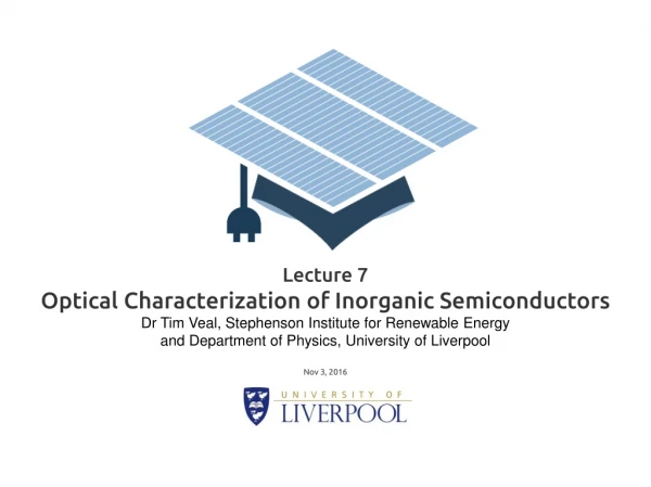 Lecture 7 Optical Characterization of Inorganic Semiconductors
