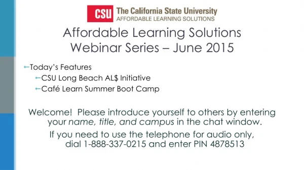 Affordable Learning Solutions Webinar Series – June 2015