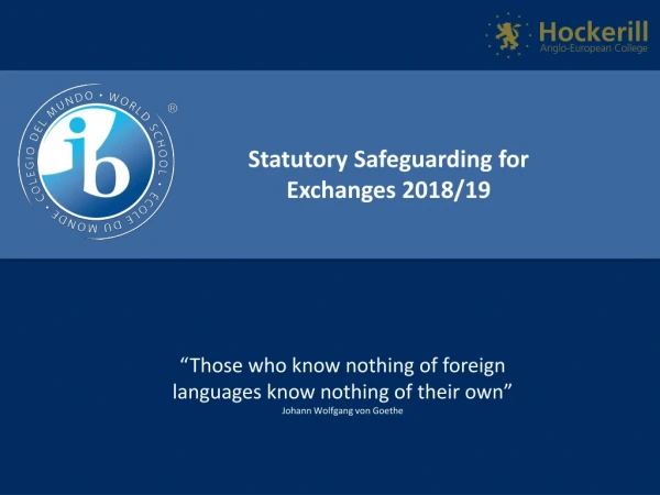 Statutory Safeguarding for Exchanges 2018/19