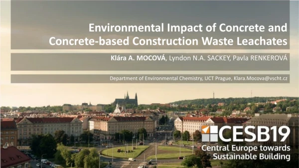 Department of Environmental Chemistry , UCT Prague , Klara.Mocova @ vscht.cz