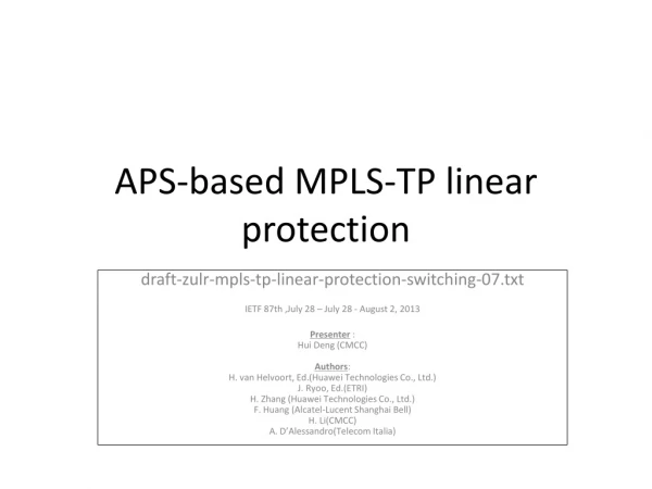 APS-based MPLS-TP linear protection