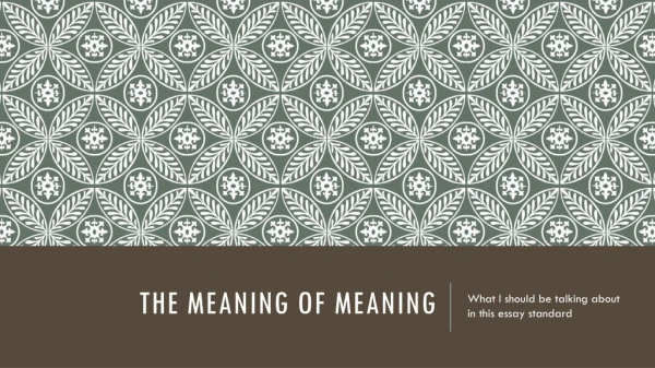 The Meaning of meaning