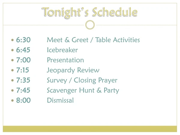 Tonight’s Schedule