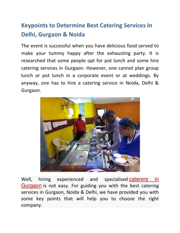 Keypoints to Determine Best Catering Services In Delhi, Gurgaon & Noida