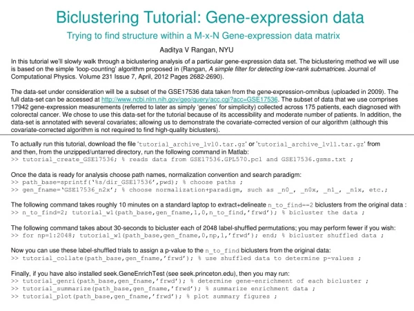 Biclustering Tutorial: Gene-expression data