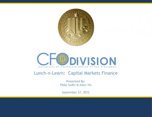 Lunch-n-Learn: Capital Markets Finance Presented By: Pikka Sodhi &amp; Allen Yin September 27, 2012
